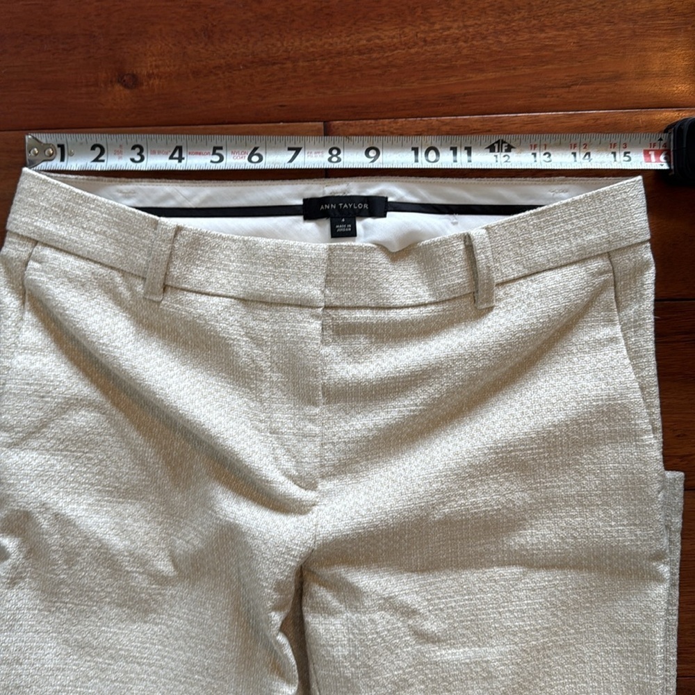 Ann Taylor Ankle Pants 4 Cream Beige Textured Tweed Cotton Blend Pockets Classic - Picture 6 of 8